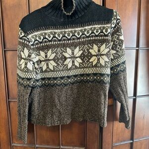 Women's Black and Brown Patterned Sweater